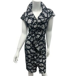 Women's Samuel Dong Dress black white circle Zipper elegant formal casua midi Xs